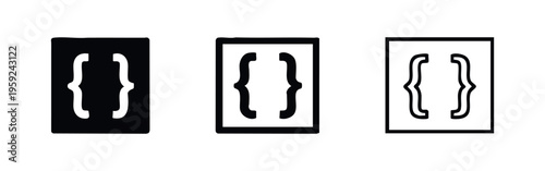 Hand-Drawn and Clean Curly Brackets Icons: Code Syntax Symbols in Square Frames