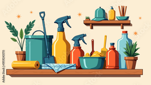 Set of beautiful potted green house plants and gardening watering cans for relaxing indoor botanical hobbies spring nature concepts and cozy home decor design.