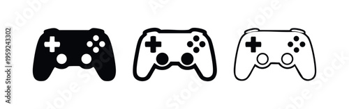 Video game controller icon set, modern gamepad and gaming device symbols, entertainment accessory vector.