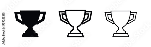 Set of trophy award icons in various styles, representing victory, success, and championship.