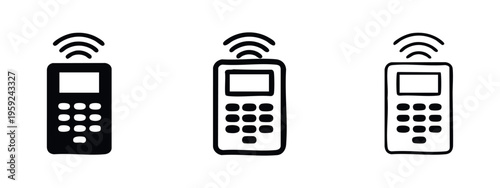 Set of wireless POS terminal icons for card payments and electronic transactions in retail.
