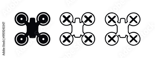 Set of modern drone icons for aerial views, remote technology, and smart devices.