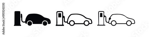 Electric Car Charging Station Icon Set for Sustainable Transportation