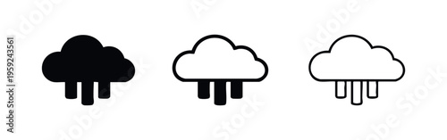 Cloud computing icon set with data bars, representing cloud storage or data services in various styles.