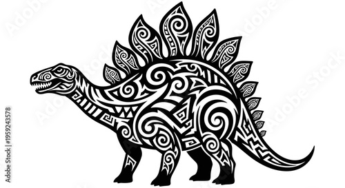 Stegosaurus Dinosaur Black Pattern.