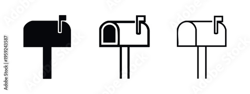 Mailbox Icons Set: Solid, Bold Outline, and Thin Line Styles for Communication Concepts