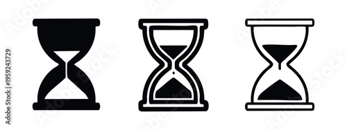 Hourglass icon collection. Symbol of time flow, waiting, and historical periods.