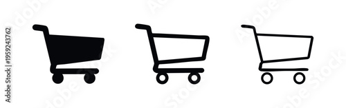 Shopping cart icon set. E-commerce and retail symbols for online buying and purchasing.