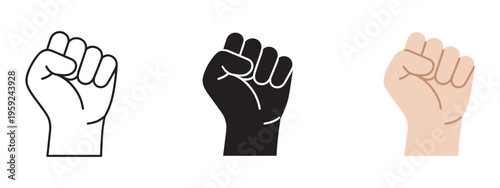 Power and protest icon, raised fist symbol, strength determination resistance, activism concept, freedom movement, social campaign, motivation, human rights illustration
