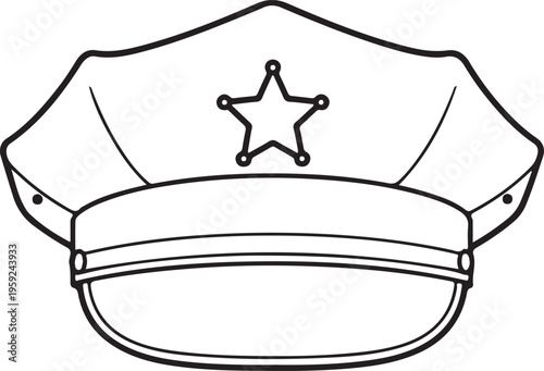 Police hat, sheriff badge, law enforcement headgear, vector illustration