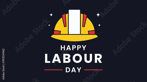 Happy Labour Day Celebration, Vector illustration of a yellow safety helmet on dark background for construction worker appreciation and international workers day banner