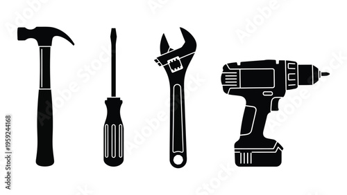 Silhouette of basic hand tools for construction and repair