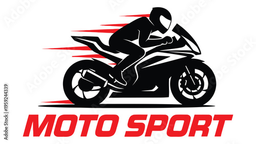 Motorcycle sport racing logo with rider and bike in motion