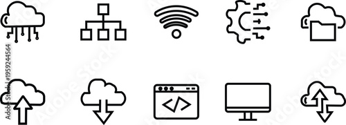 Technology icons cloud computing network gear wifi coding monitor vector
