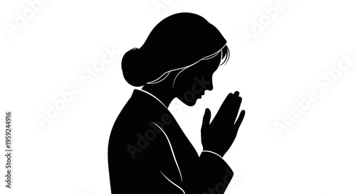 Woman in prayer silhouette profile.
