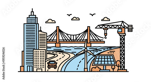 City Skyline with Tall Skyscraper Building.