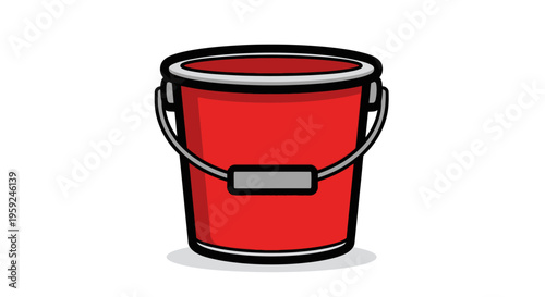 Red Metal Bucket With Handle.