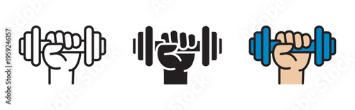 Strength training icon, clenched fist dumbbell vector, fitness workout symbol, gym bodybuilding sign, powerlifting endurance pictogram, health illustration