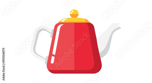 Red Teapot with Yellow Lid Handle.