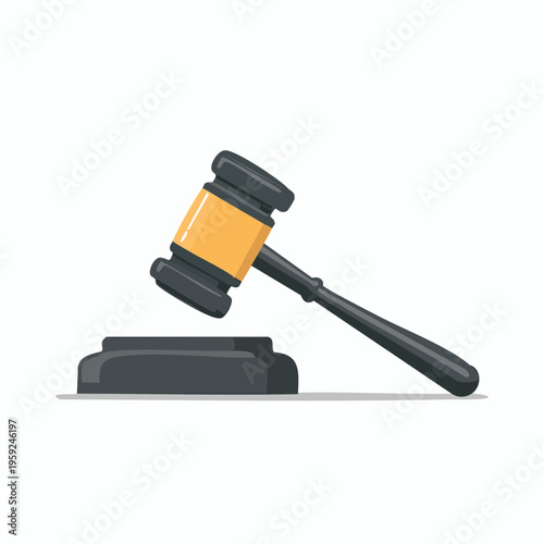 A judge bangs a gavel on a sound block in a courtroom setting.