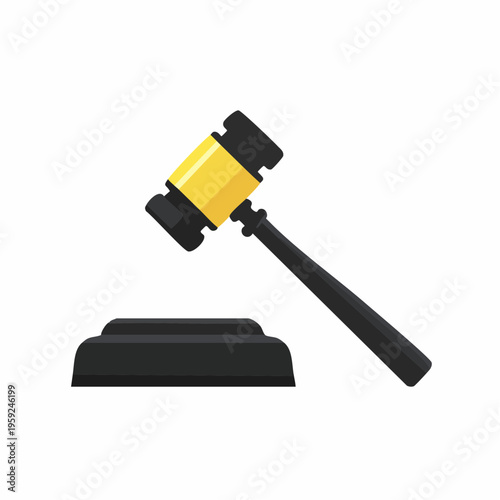 A judge's gavel rests on a sound block in a courtroom setting.