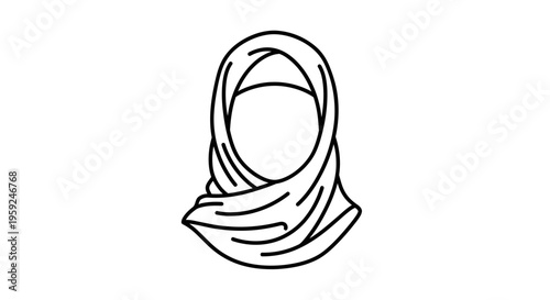 Islamic Hijab Headscarf Icon, Muslim Woman's Traditional Headwear, Simple Line Art