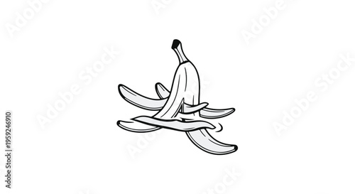 Slippery banana peel discarded on a white background