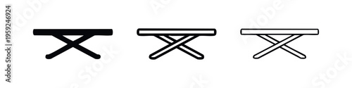 Folding stool or portable camping table icon set with criss-cross legs design