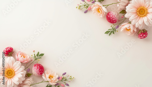 Floral border, flowers, daisies, strawberries, vector illustration, decorative elements, spring, garden isolated on Transparent Background
