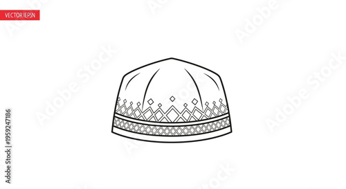Islamic Kufi Cap Outline Icon, Traditional Muslim Prayer Hat Vector Illustration