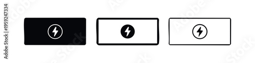 Lightning bolt button icon set in various styles for charging and power indication