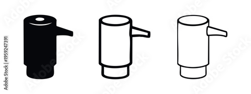 Cylindrical dispenser icon set with spout for liquids or personal care items