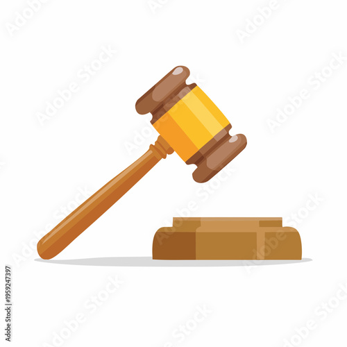 A judge bangs a gavel on a sound block in a courtroom setting.