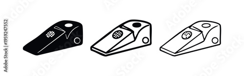 Door stop icon set. Security and safety door wedge vector illustration in solid, outline, and line art styles.