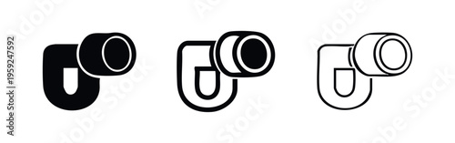 Toilet flush handle icon set. Bathroom plumbing lever for sanitation and hygiene, vector illustration.