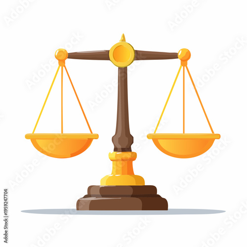 A balanced scale with two equal yellow bowls on a brown and gold stand