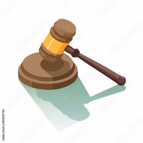 A judge bangs a gavel on a block in a courtroom setting.