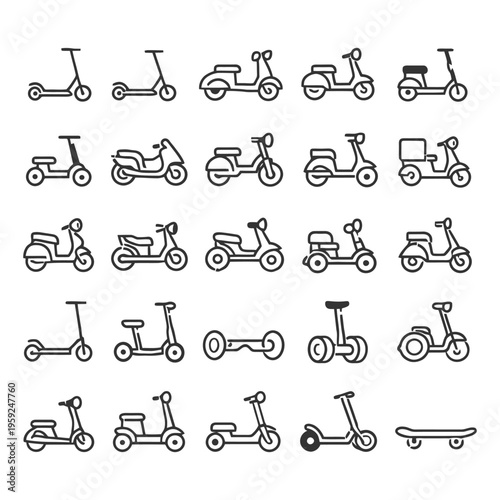 Variety of electric scooters and personal transport devices collection.