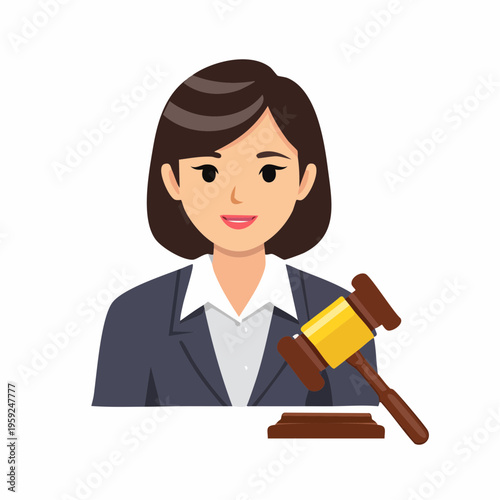 A female judge sitting with a gavel in a courtroom setting.
