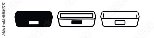 Storage Box or Lunchbox Icons Set. Rectangular Container Vector Illustration on White Background.