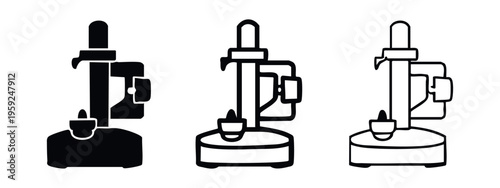 Modern food processor or blender icon set. Contemporary kitchen appliance symbol in solid, bold outline, and thin outline styles.