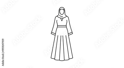 Islamic Woman Wearing Hijab and Abaya Dress, Traditional Modest Fashion Icon