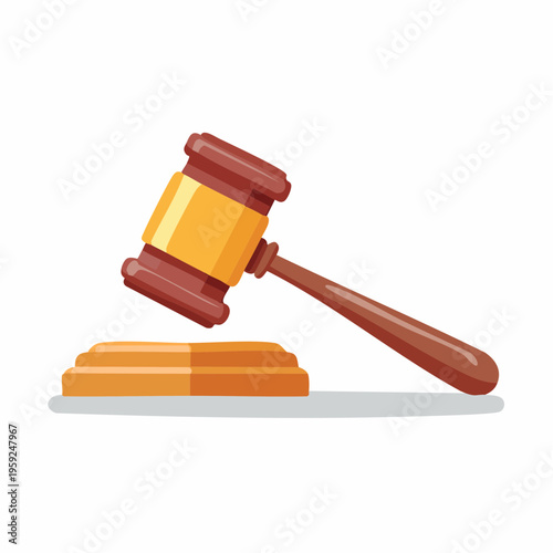 A judge bangs a gavel on a sound block in a courtroom setting.
