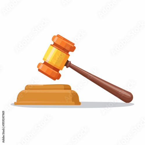 An illustration depicts a gavel resting on a block in a courtroom setting.