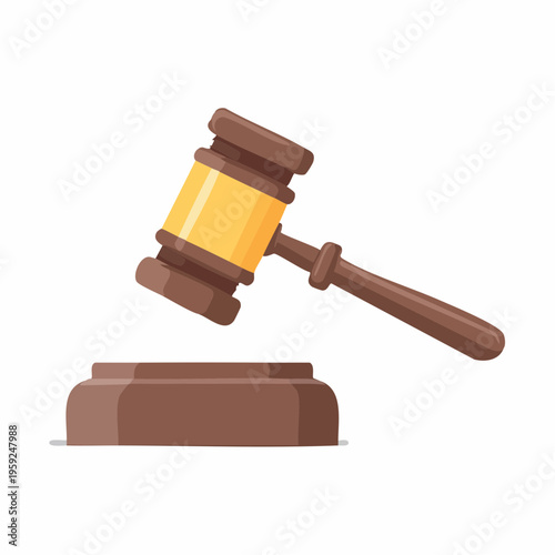 A judge bangs a gavel on a sound block in a courtroom setting.