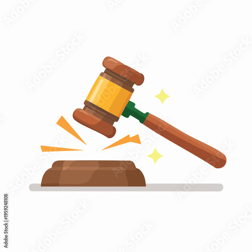A judge bangs a gavel on a block with sparks flying around.