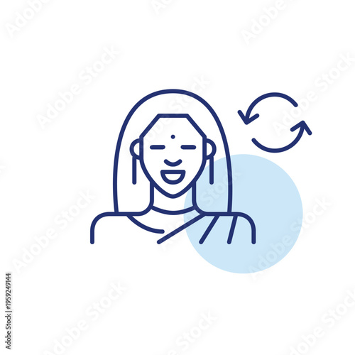 Account renewal, subscription refresh, digital profile update. Male avatar and renew arrows. Pixel perfect, editable stroke vector icon