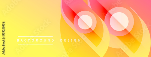 Abstract gradient background. Yellow, orange, pink hues blend smoothly. Circular shapes overlap creating dynamic visual effect. Modern design element.