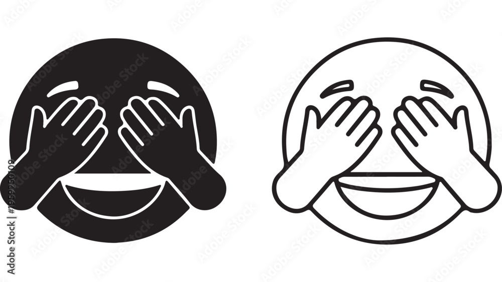 Obraz premium Laughing face icon with hands covering eyes