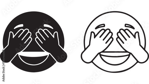 Laughing face icon with hands covering eyes